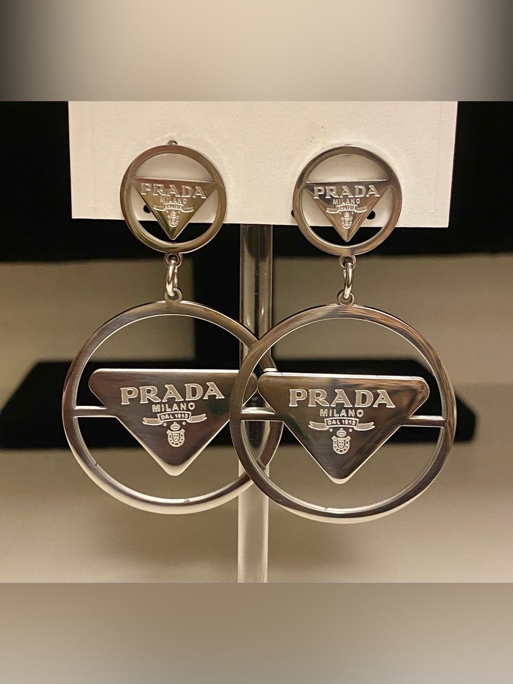 Fashion Jewelry Silver-Plated Inspired Logo - P -Luxury Drop Hoop Earrings